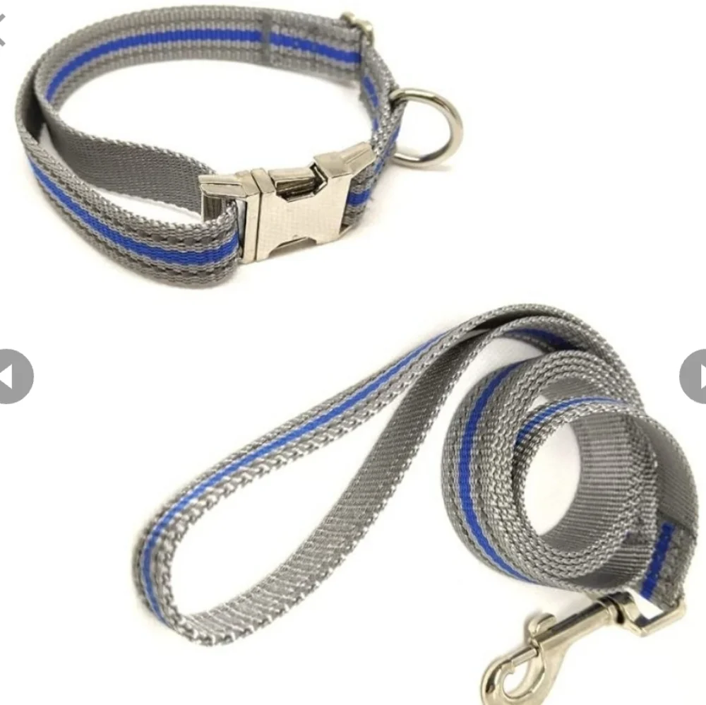 Deago Blue and Gray Reflective Collar and Leash Set Size M